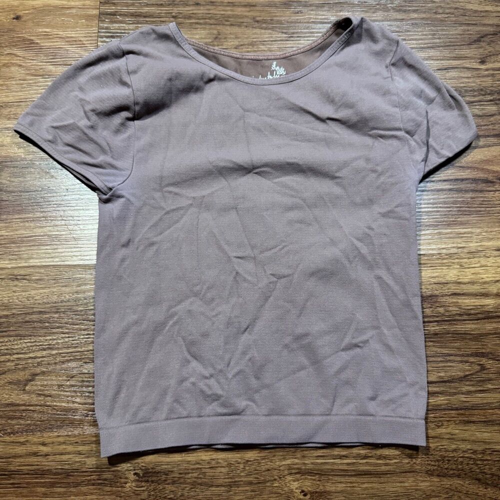 Free People Intimately Crop Top Shirt Women's XS/S Stretch Crew Neck Brown Nylon